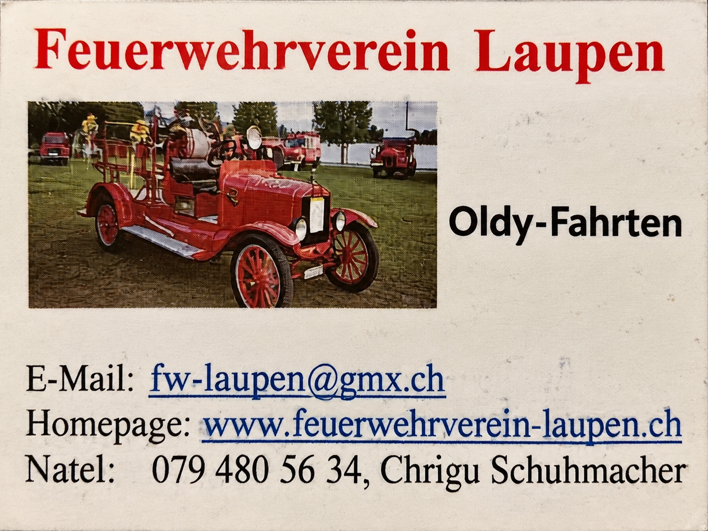 Carte du Feuerwehrverein Laupen avec un ancien véhicule de pompiers